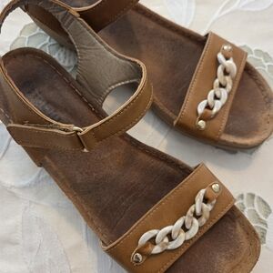 Brown Leather Sandals with Chain Detail
